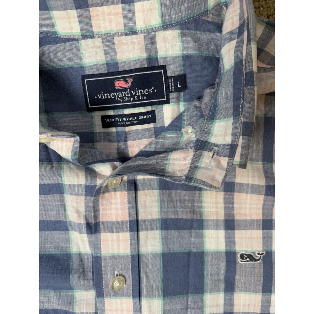 Vineyard Vines Men's Large Whale Slim Fit Shirt Button Up Plaid Multicolor - Picture 3 of 7